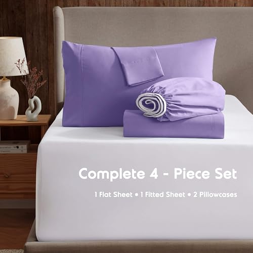 Nestl Full XL Bed Sheet Set - Lavender - Instantly Soft Microfiber, No Break-in Wash - 4-Piece Deep Pocket Sheets & Pillowcases, Stays Put All Night - Image 2