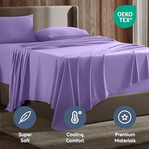 Nestl Full XL Bed Sheet Set - Lavender - Instantly Soft Microfiber, No Break-in Wash - 4-Piece Deep Pocket Sheets & Pillowcases, Stays Put All Night - Image 5