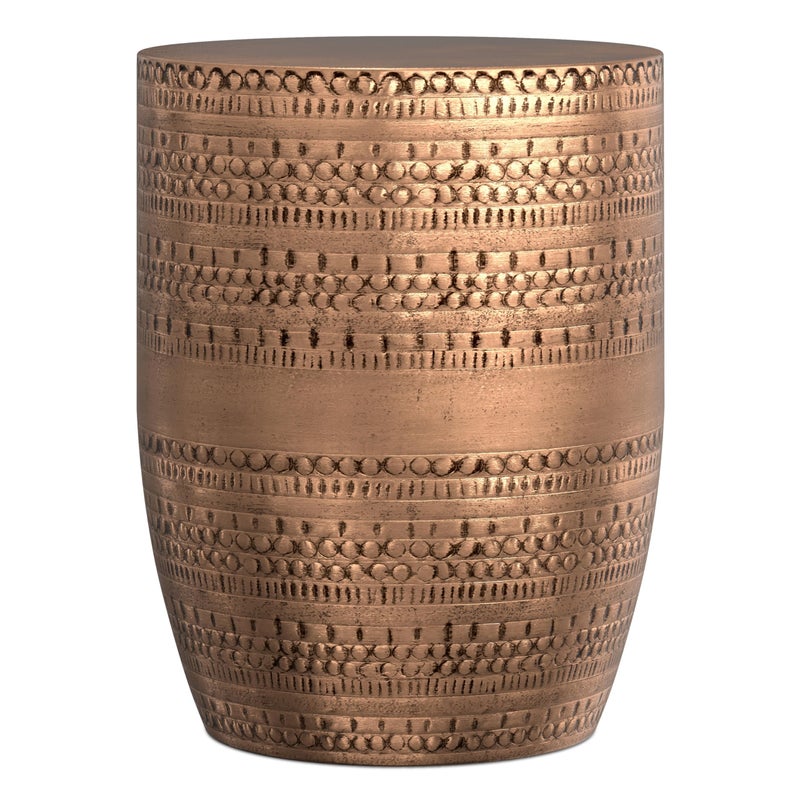 Simpli Home SIMPLIHOME Johnsen Metal Table - 15 inch Wide Solid Iron Drum Accent Table in Antique Copper with Tribal Pattern, Round Boho End Table for Living Room, Bedroom, or Home Office, Fully Assembled - Image 5