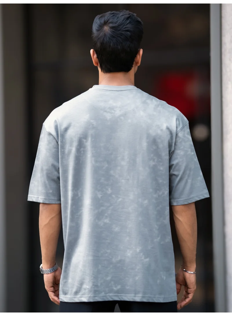 Maniac Maniac Mens Acid Wash Printed Brooklyn Round Neck 3/4th Sleeve Light Grey Cotton T-Shirt