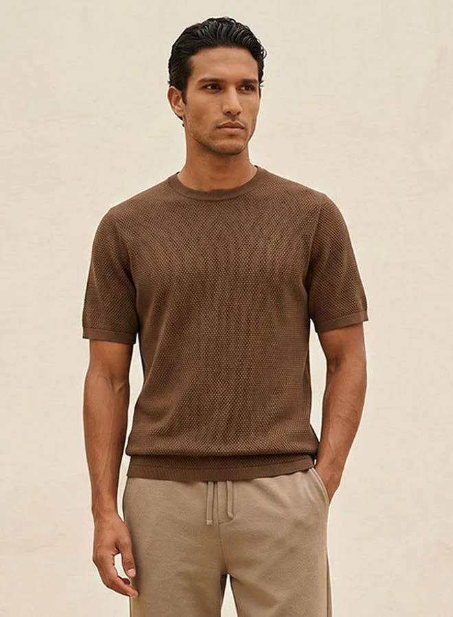 Iconic BROWN POPCORN CREW NECK FLAT TEE for Men | Best Price UAE