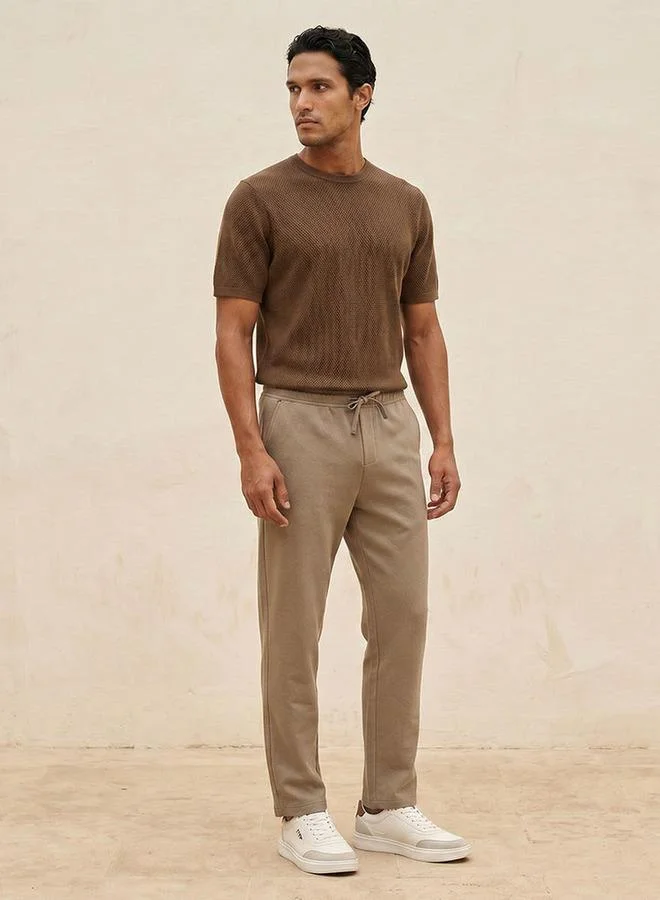 Iconic BROWN POPCORN CREW NECK FLAT TEE for Men | Best Price UAE