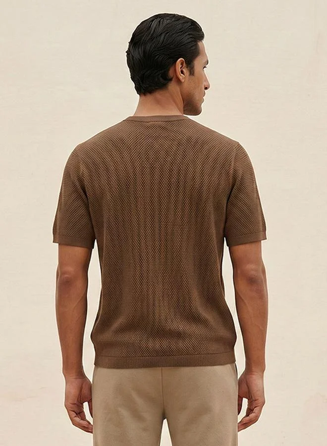 Iconic BROWN POPCORN CREW NECK FLAT TEE for Men | Best Price UAE