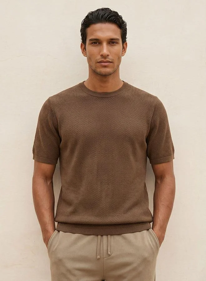 Iconic BROWN POPCORN CREW NECK FLAT TEE for Men | Best Price UAE