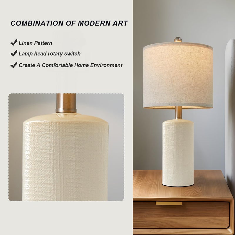 G-SAFAVA 20.25" Small Single Table Lamp for Bedroom Modern Ceramic Nightstand Lamp Farmhouse Bedside Lamp Boho Living Room Lamp White End Side Table Lamp - Image 3