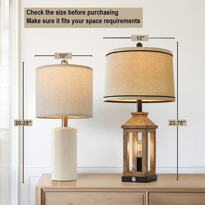 G-SAFAVA 20.25" Small Single Table Lamp for Bedroom Modern Ceramic Nightstand Lamp Farmhouse Bedside Lamp Boho Living Room Lamp White End Side Table Lamp - Image 2