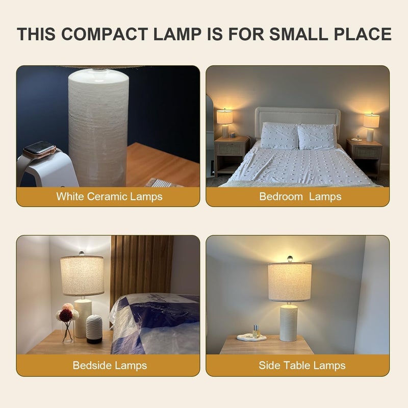 G-SAFAVA 20.25" Small Single Table Lamp for Bedroom Modern Ceramic Nightstand Lamp Farmhouse Bedside Lamp Boho Living Room Lamp White End Side Table Lamp - Image 4