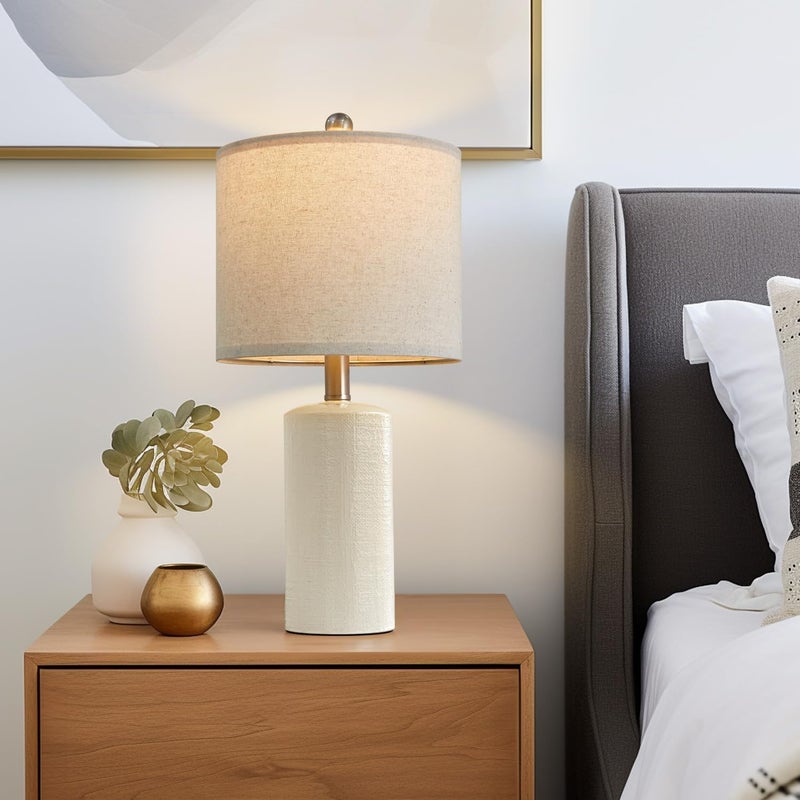 G-SAFAVA 20.25" Small Single Table Lamp for Bedroom Modern Ceramic Nightstand Lamp Farmhouse Bedside Lamp Boho Living Room Lamp White End Side Table Lamp - Image 5