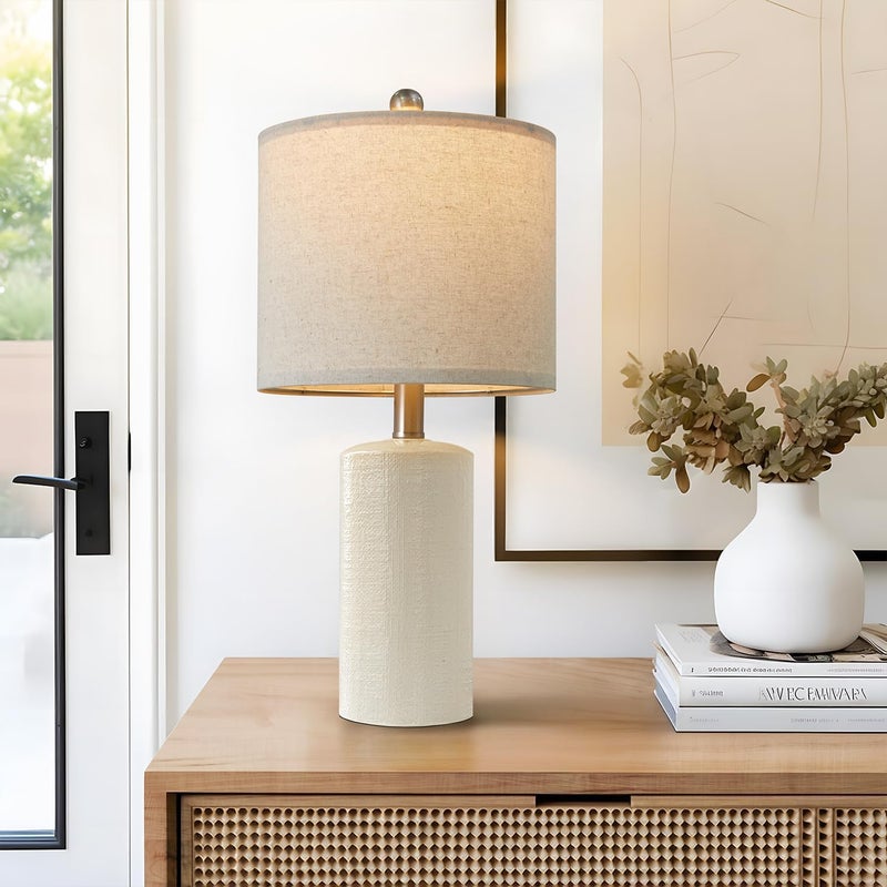G-SAFAVA 20.25" Small Single Table Lamp for Bedroom Modern Ceramic Nightstand Lamp Farmhouse Bedside Lamp Boho Living Room Lamp White End Side Table Lamp - Image 1