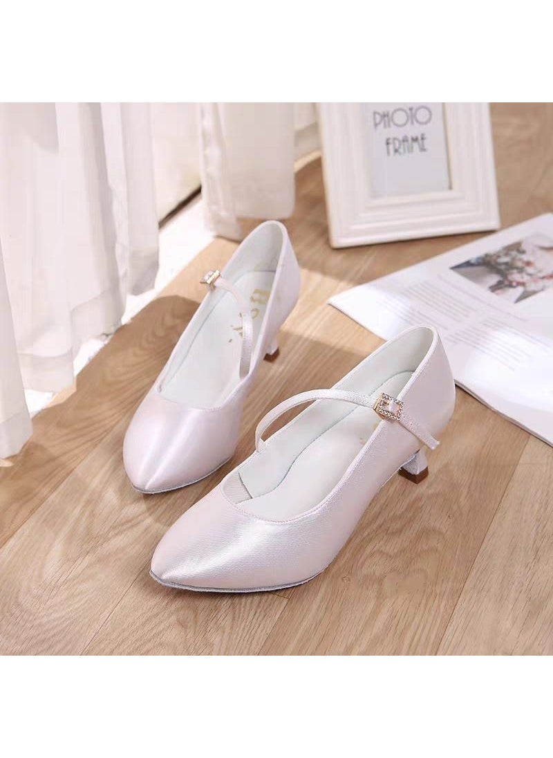 Generic Womens Modern Dance Waltz Fox Trot Quick Step Vienna Floor Tango Dance Shoes Adult Indoor Flip Flop Cow Leather Dance Shoes White 5.5cm Modern Dance Indoor Wear 