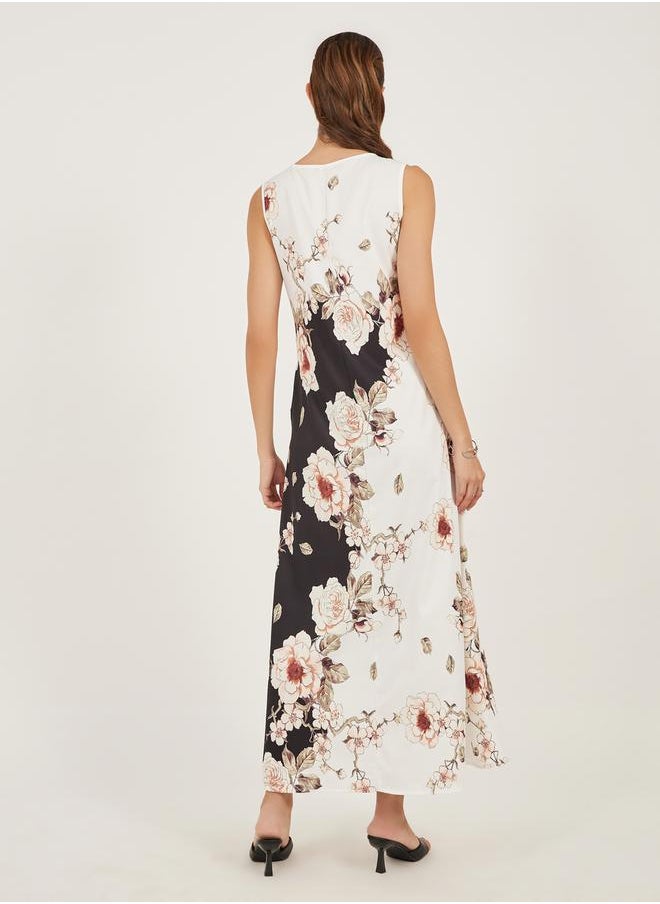 Floral Print Sleeveless A-Line Maxi Dress