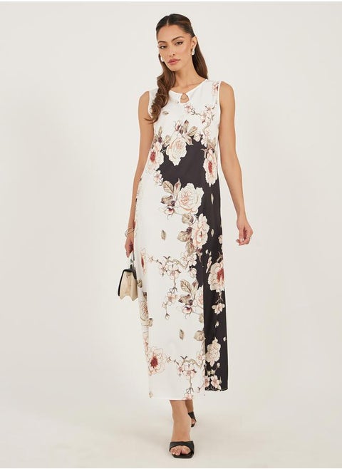 Floral Print Sleeveless A-Line Maxi Dress