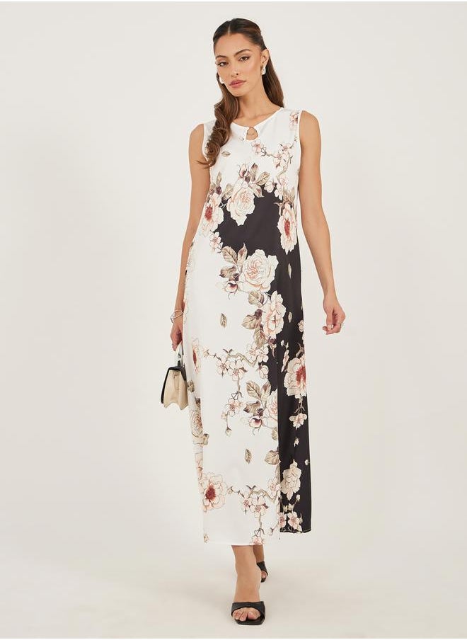 Floral Print Sleeveless A-Line Maxi Dress
