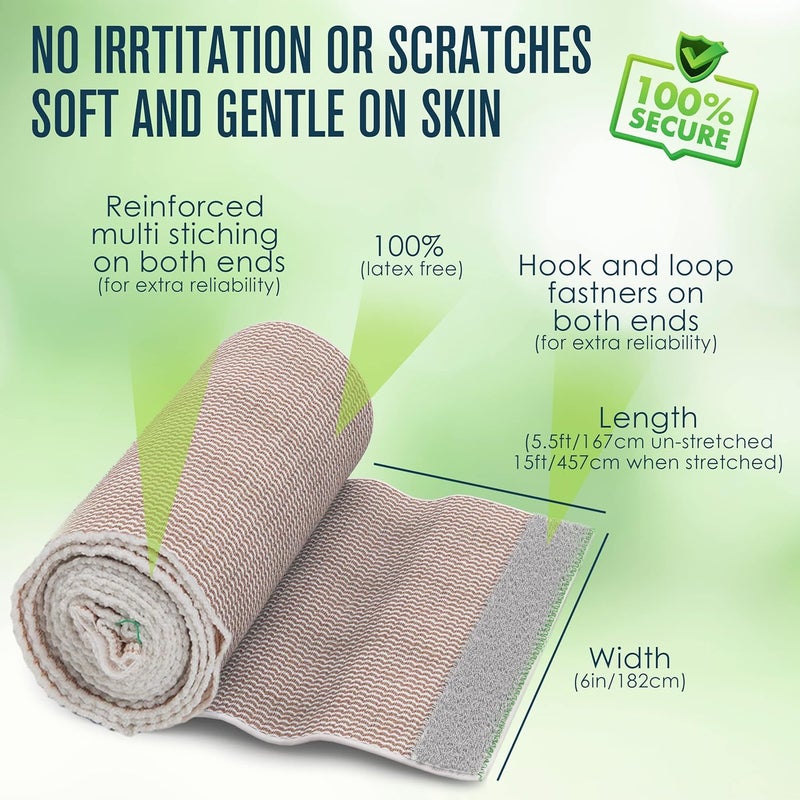 Houseables لفافة ضاغطة مرنة من هاوسابلز 6 بوصة لفافة ضغط للصدر ضمادة ضغط قطنية للساقين الوذمة اللمفية للنساء والرجال طبية للركبة والكاحل والذراع والقدم واليد للإصابات قابلة لإعادة الاستخدام 1315 عبوة 2 - Image 2