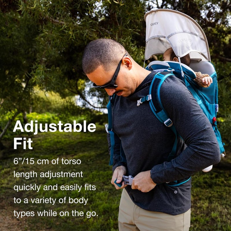 Osprey Poco SLT Lightweight Child Carrier Backpack  SlimmedDown Hiking Carrier for Toddlers with Safety Harness Sunshade and Ventilated Backpanel  Lightweight TravelFriendly Option - Image 4