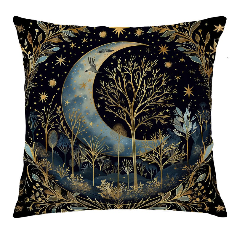 Nipil Vintage Dark William Morris Night Moon Forest Decor Pillow Covers 18x18,Black Forest Decor,Dark Dcademia Animal Floral Decorative Throw Pillow Covers for Home Bedroom Living Room - Image 1