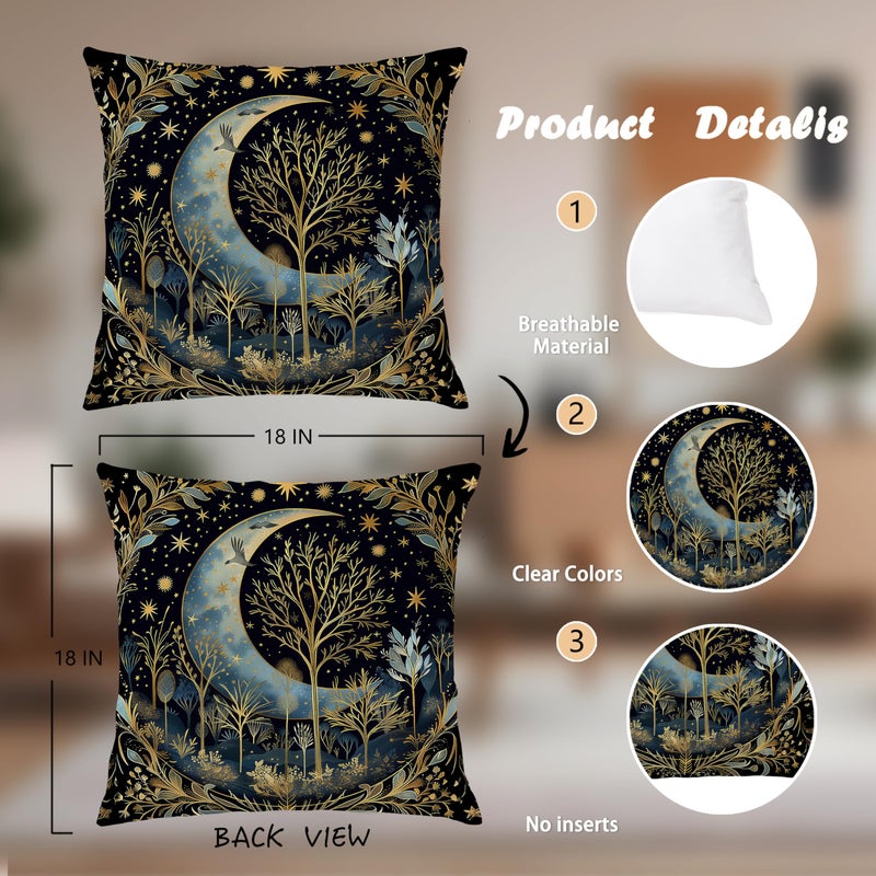 Nipil Vintage Dark William Morris Night Moon Forest Decor Pillow Covers 18x18,Black Forest Decor,Dark Dcademia Animal Floral Decorative Throw Pillow Covers for Home Bedroom Living Room - Image 2