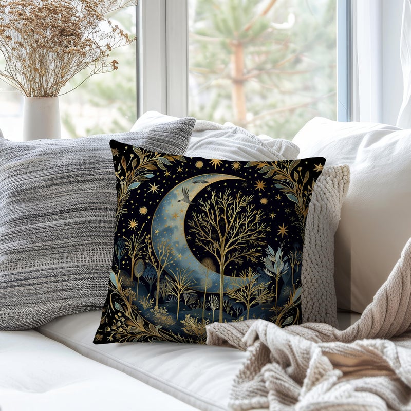 Nipil Vintage Dark William Morris Night Moon Forest Decor Pillow Covers 18x18,Black Forest Decor,Dark Dcademia Animal Floral Decorative Throw Pillow Covers for Home Bedroom Living Room - Image 3