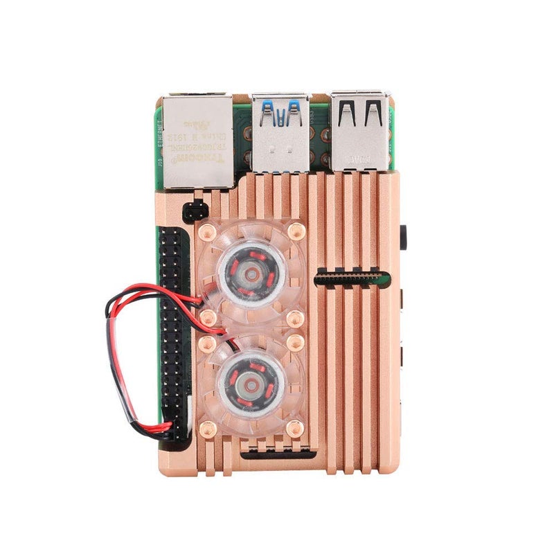 REES52 Aluminium Alloy Cooling Heatsink Armor Metal Case with Dual Fan for Raspberry Pi 4 Model/Pi 4B (Golden) - Image 4