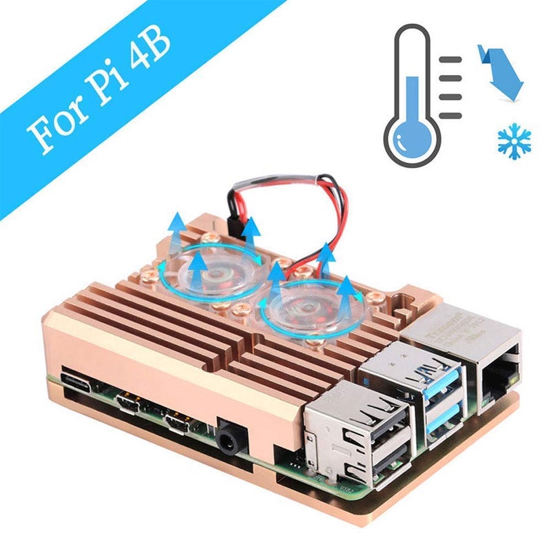 REES52 Aluminium Alloy Cooling Heatsink Armor Metal Case with Dual Fan for Raspberry Pi 4 Model/Pi 4B (Golden) - Image 2