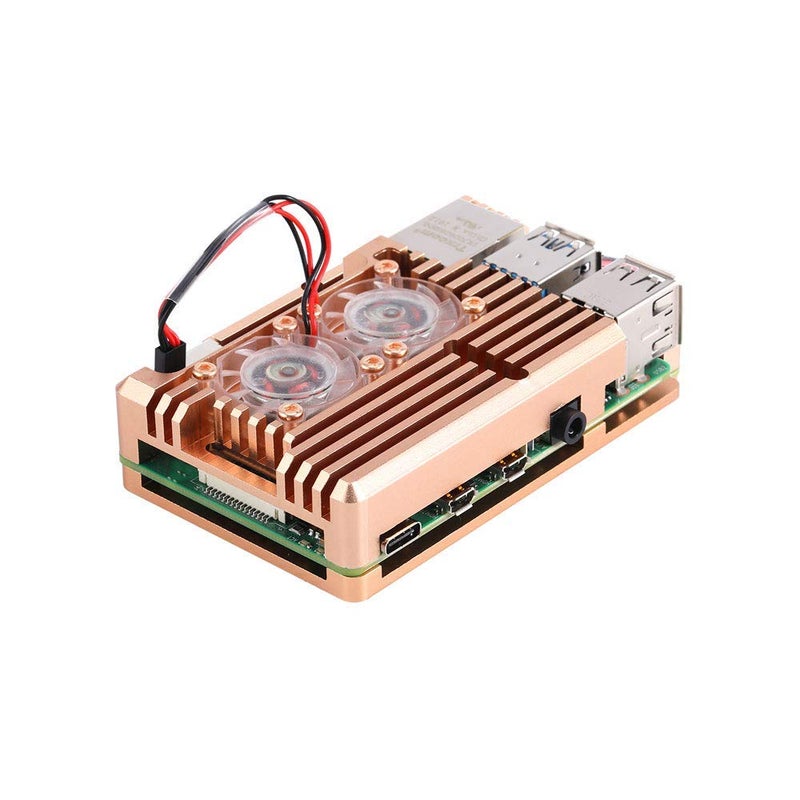 REES52 Aluminium Alloy Cooling Heatsink Armor Metal Case with Dual Fan for Raspberry Pi 4 Model/Pi 4B (Golden) - Image 3