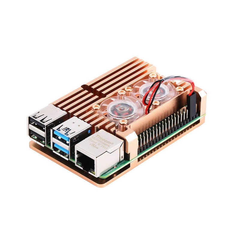 REES52 Aluminium Alloy Cooling Heatsink Armor Metal Case with Dual Fan for Raspberry Pi 4 Model/Pi 4B (Golden) - Image 1