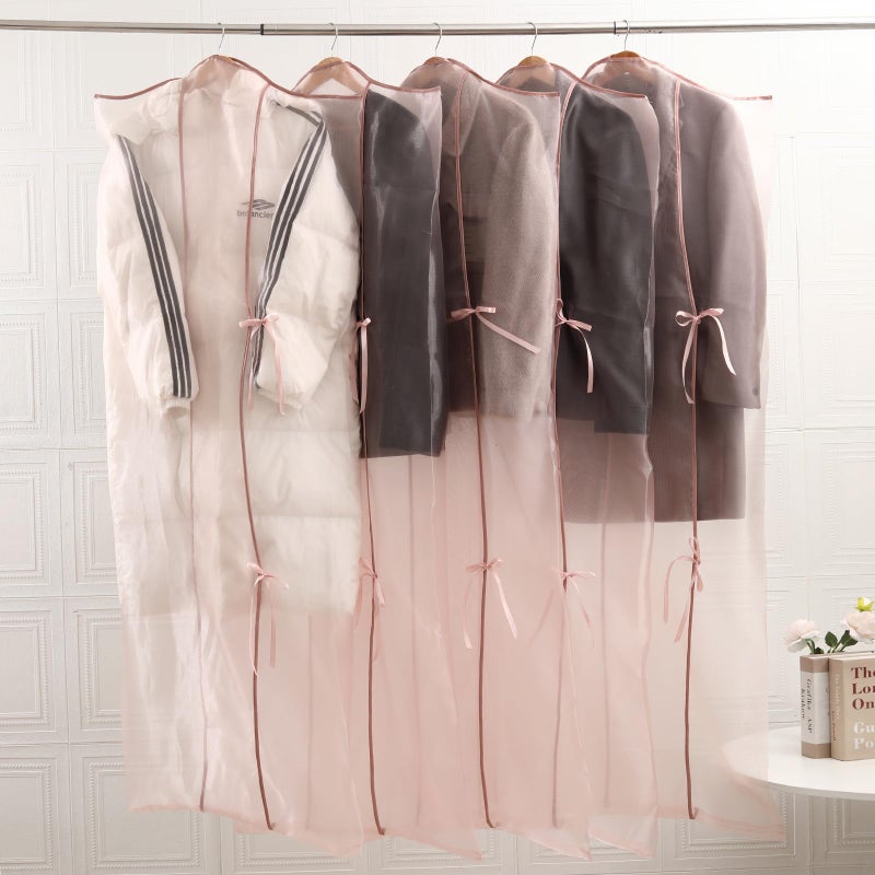 Red Dot Gift Pack of 10 Premium Organza Hanging Garment Bag 66''x 24'' / 165 * 60cm Tie with ribbon Dress Bags for Closet and Cloth Storage (Rose Pink) - Image 1
