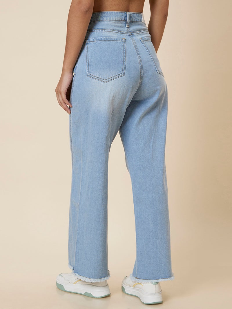 globus Globus Women Stretchable Mid-Rise Wide Leg Frayed Jeans  - Image 3