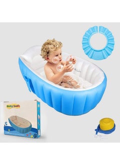 Safe-O-Kid Baby Bath Tub With Multipurpose Baby Shower Hat;Cap European Safety Standard Inflatable Bathtub With Air Pump + Elegant Colorful Box For Extra Safetyblue  - Image 1