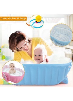 Safe-O-Kid Baby Bath Tub With Multipurpose Baby Shower Hat;Cap European Safety Standard Inflatable Bathtub With Air Pump + Elegant Colorful Box For Extra Safetyblue  - Image 5