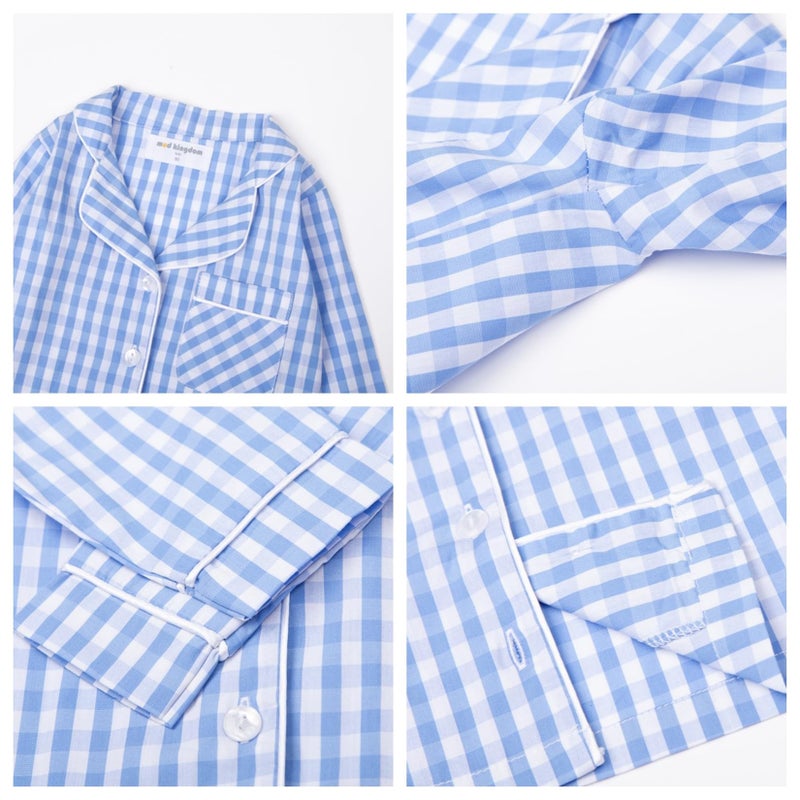 Mud Kingdom Toddler Boys Home Outfit Long Sleeve Button Down Blue Plaid Loungewear for Boys Casual 4T - Image 5