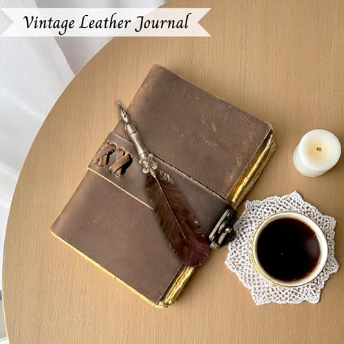 Prastara Small Vintage Leather Journal - 4" x 6" book of spell Handmade Leather Bound Vintage notebook- Mini Book of Shadows Journal asethetic Travelers Scrapbook Pocket Sketchbook Leather - Lock Closure - 200 Pages- Rustic Brown Color - christmas gift for Women & Men - Image 5