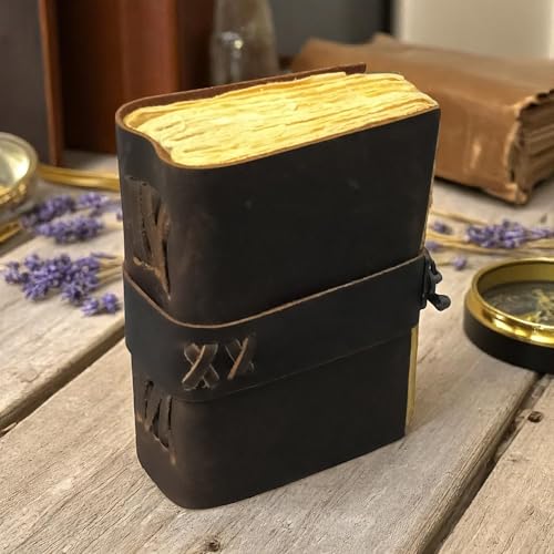 Prastara Small Vintage Leather Journal - 4" x 6" book of spell Handmade Leather Bound Vintage notebook- Mini Book of Shadows Journal asethetic Travelers Scrapbook Pocket Sketchbook Leather - Lock Closure - 200 Pages- Rustic Brown Color - christmas gift for Women & Men - Image 4