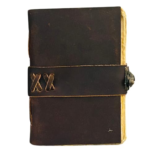 Prastara Small Vintage Leather Journal - 4" x 6" book of spell Handmade Leather Bound Vintage notebook- Mini Book of Shadows Journal asethetic Travelers Scrapbook Pocket Sketchbook Leather - Lock Closure - 200 Pages- Rustic Brown Color - christmas gift for Women & Men - Image 1