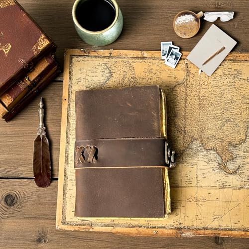 Prastara Small Vintage Leather Journal - 4" x 6" book of spell Handmade Leather Bound Vintage notebook- Mini Book of Shadows Journal asethetic Travelers Scrapbook Pocket Sketchbook Leather - Lock Closure - 200 Pages- Rustic Brown Color - christmas gift for Women & Men - Image 3
