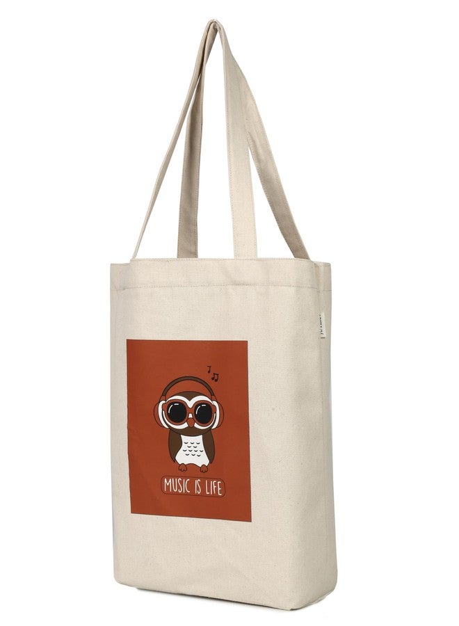 JUTEKA Canvas Tote Bag for Women, Bag for College Girls, Organic Cotton Tote Bag with zip for Shopping, Beach, Travel Bags for Women (Owl) - Image 3