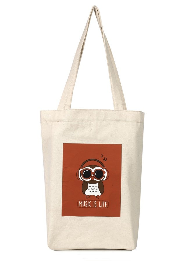 JUTEKA Canvas Tote Bag for Women, Bag for College Girls, Organic Cotton Tote Bag with zip for Shopping, Beach, Travel Bags for Women (Owl) - Image 1