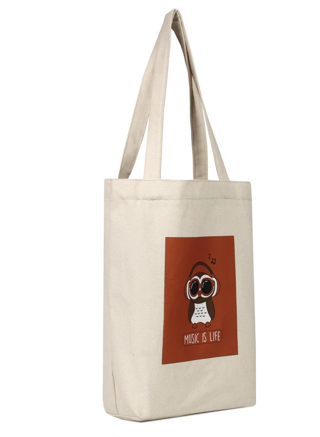 JUTEKA Canvas Tote Bag for Women, Bag for College Girls, Organic Cotton Tote Bag with zip for Shopping, Beach, Travel Bags for Women (Owl) - Image 4