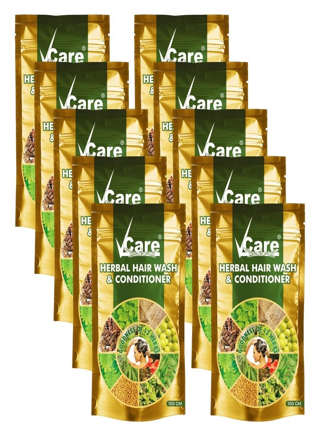 VCare Herbal Hair Wash And Conditioner For Men And Women| 100% Natural With 12+ Herbs Amla, Shikakai, Bhringraj, Hibiscus Powder For All Hair Type,-100gm (Pack Of 10) - Image 1