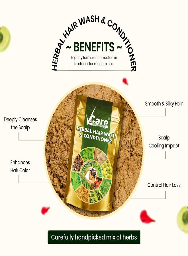VCare Herbal Hair Wash And Conditioner For Men And Women| 100% Natural With 12+ Herbs Amla, Shikakai, Bhringraj, Hibiscus Powder For All Hair Type,-100gm (Pack Of 10) - Image 5