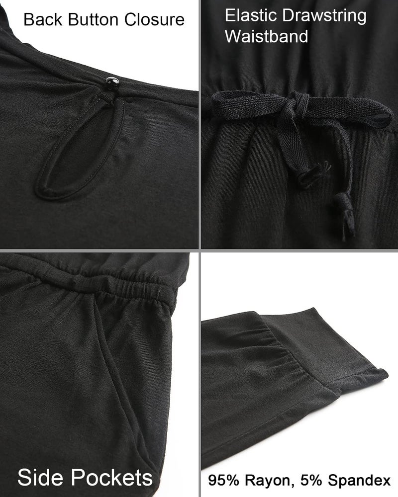 Alelly Women's Loose Fit Off Shoulder Elastic Waist Beam Foot Jumpsuit Rompers with Pockets - Image 5