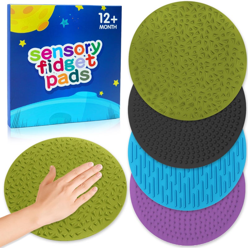 CHESLICR 4PC Sensory Wall Fidget Toys for Toddler Baby 13 Classroom Must Have Sensory Mats for Kid Autism ADHD Quiet Silicone Tactile Pad Desk Toys Calm Down Item Mini Floor Tiles Fidget Autistic Special Need - Image 2