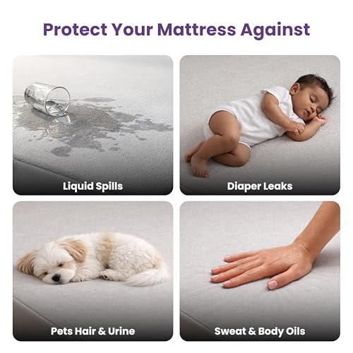 MY ARMOR Ultra Soft Cotton Feel Mattress Protector Queen Size 75" x 60" Double Bed Protector Sheet Cover, Breathable and Hypoallergenic Ultra Soft Fitted Terry Cotton Feel Fabric, Grey - Image 5