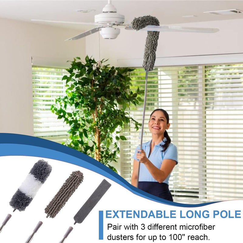Zerolex Microfiber Duster Kit for High Ceiling 6pcs Extendable Duster for Cleaning with 100 Extension Pole Long Microfiber Feather Dusters for Ceiling FanCobwebCars House Cleaning Tool Kit by Zerolex - Image 2