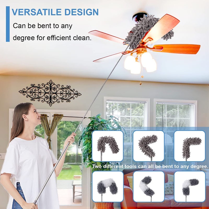 Zerolex Microfiber Duster Kit for High Ceiling 6pcs Extendable Duster for Cleaning with 100 Extension Pole Long Microfiber Feather Dusters for Ceiling FanCobwebCars House Cleaning Tool Kit by Zerolex - Image 4