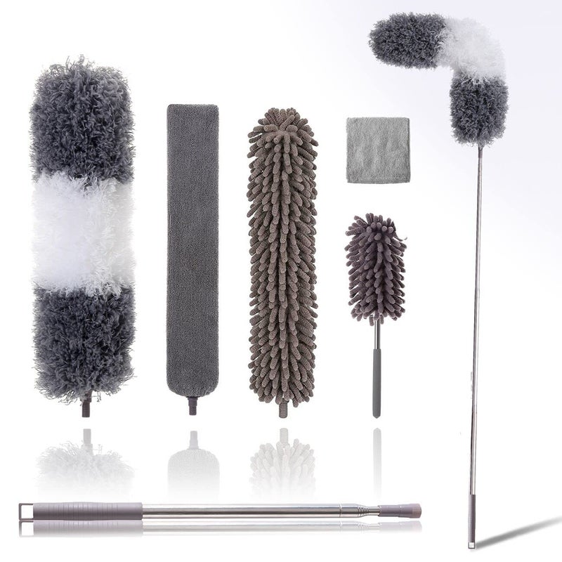 Zerolex Microfiber Duster Kit for High Ceiling 6pcs Extendable Duster for Cleaning with 100 Extension Pole Long Microfiber Feather Dusters for Ceiling FanCobwebCars House Cleaning Tool Kit by Zerolex - Image 1