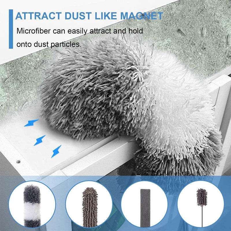 Zerolex Microfiber Duster Kit for High Ceiling 6pcs Extendable Duster for Cleaning with 100 Extension Pole Long Microfiber Feather Dusters for Ceiling FanCobwebCars House Cleaning Tool Kit by Zerolex - Image 3