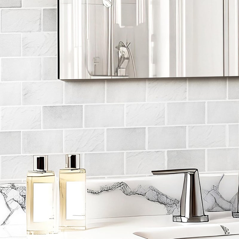 Art3d Peel and Stick Wall Tiles in White Marble– 10-Pack of 12 x12 Thickened Design Backsplash, Self-Adhesive Tile for Kitchen & Bathroom Decor - Image 3