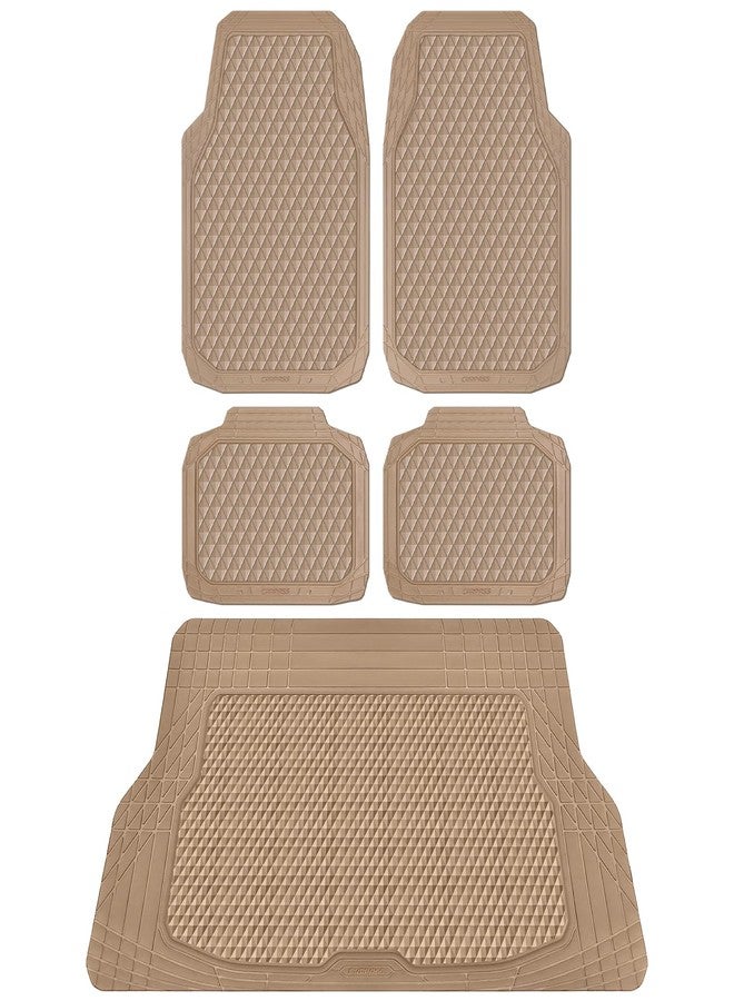 CAR PASS Beige Rubber Car Mats, All-Weather Floor Mats Full Set Durable Anti-Slip 3D Rhombus Waterproof Automotive Pad Trim to Fit Liner Universal Fit for Sedan SUV Truck Van, 4 Pcs All Beige Rubber - Image 1