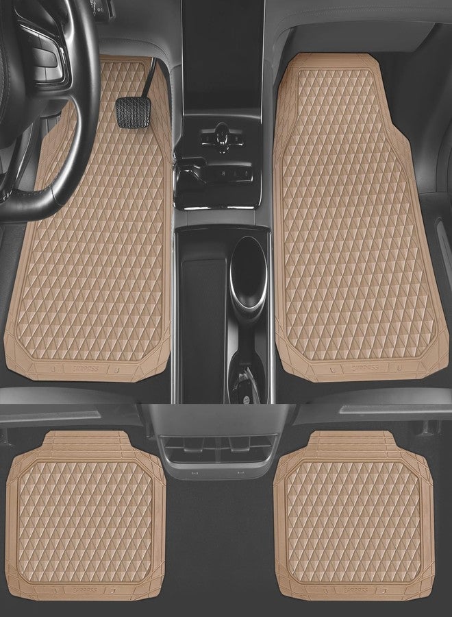 CAR PASS Beige Rubber Car Mats, All-Weather Floor Mats Full Set Durable Anti-Slip 3D Rhombus Waterproof Automotive Pad Trim to Fit Liner Universal Fit for Sedan SUV Truck Van, 4 Pcs All Beige Rubber - Image 4